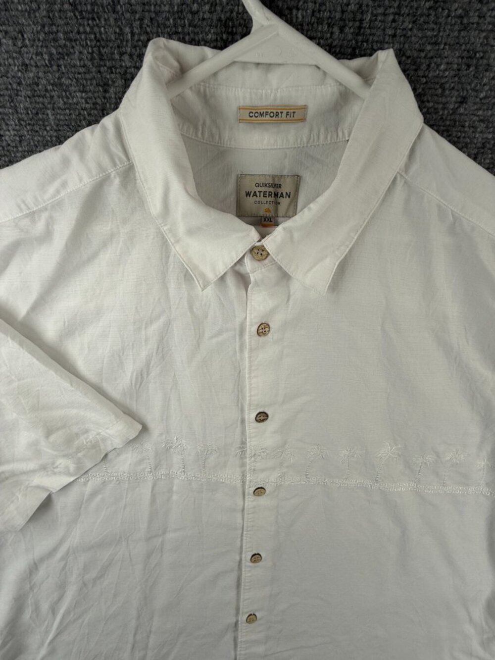Quiksilver Waterman Comfort Fit White 2XL Short Sleeve Button Up Shirt Woven
